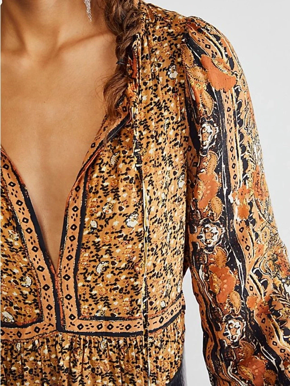 Free People Rust Floral brown Bohemian Happy Feelings Maxi Dress size small